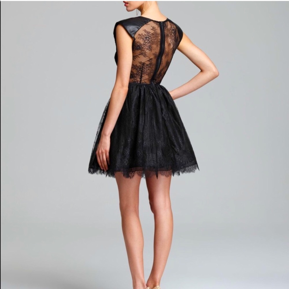 ALICE + OLIVIA Black Lace Leather Detail Dress